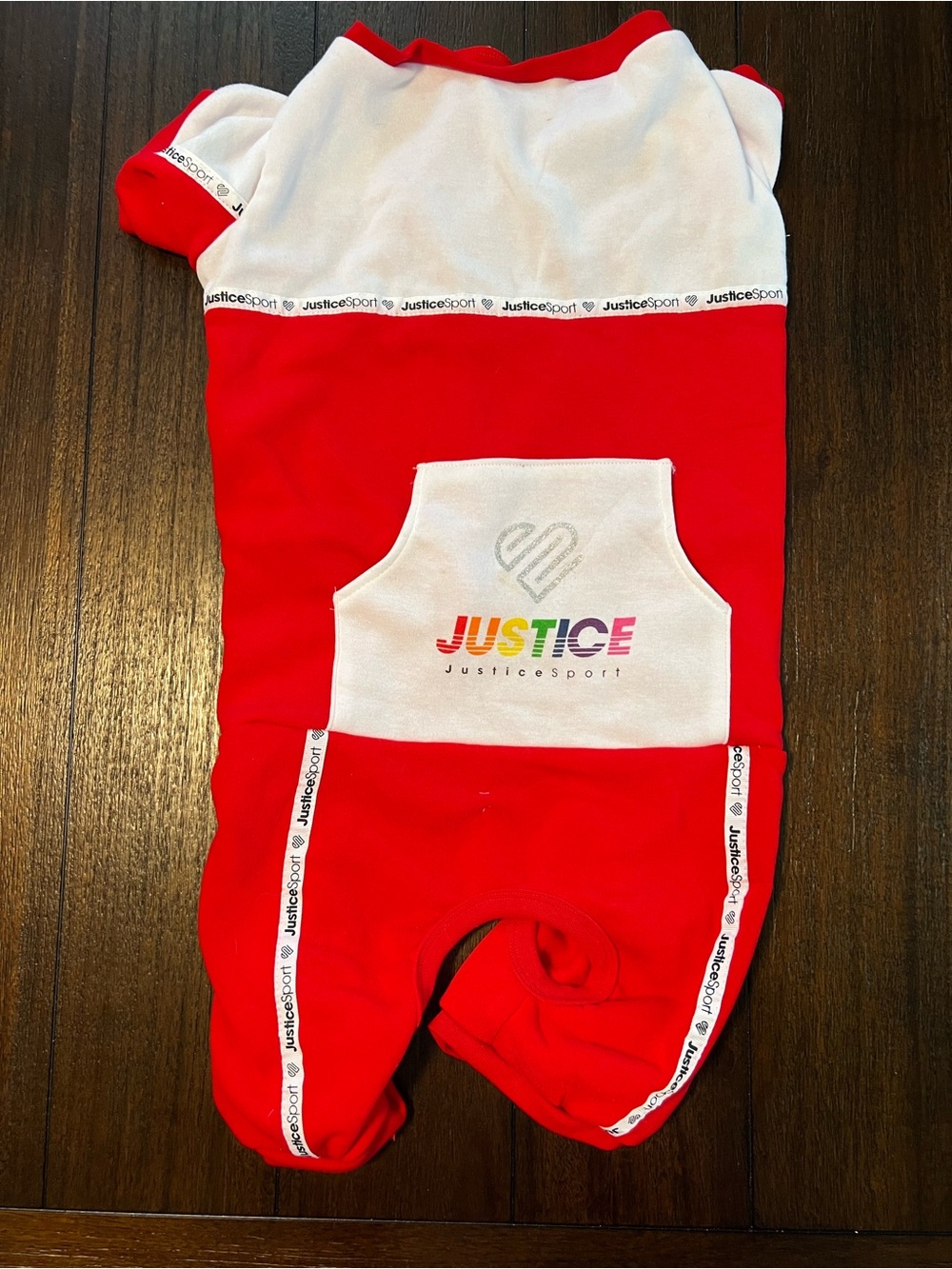 Justice Dog Red and White Rainbow Logo One-Piece Jogger